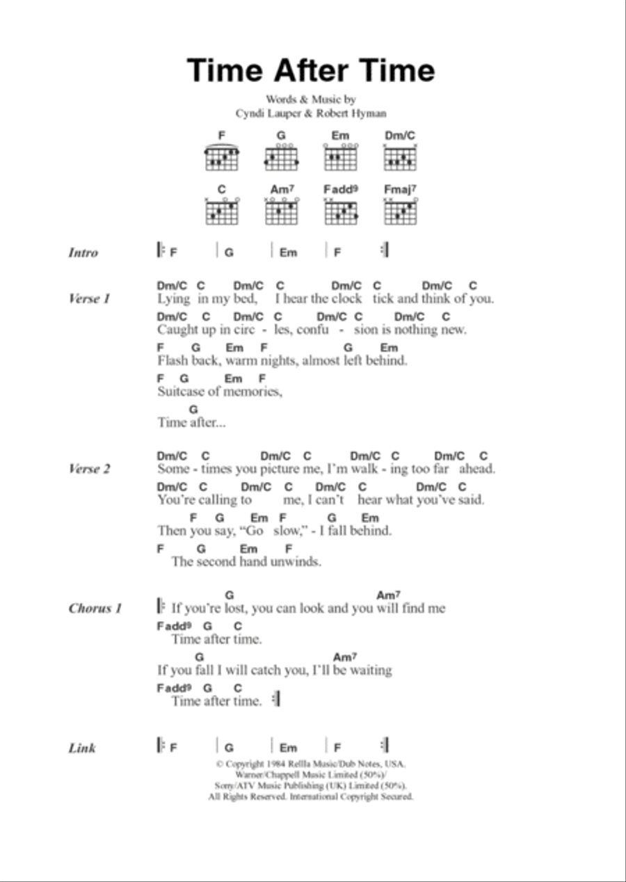 Time After Time Acoustic Guitar scores gallery preview page 1