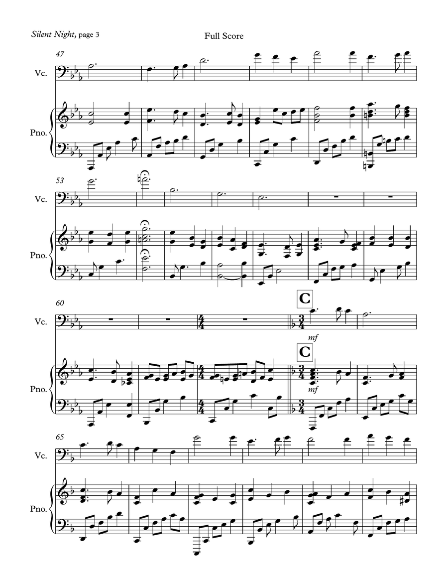 Silent Night (cello/piano duet) Cello Solo scores gallery preview page 3