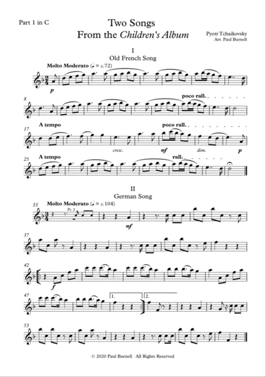 Two Songs From the Children's Album, arranged for instruments in four parts 4-Part scores gallery preview page 6