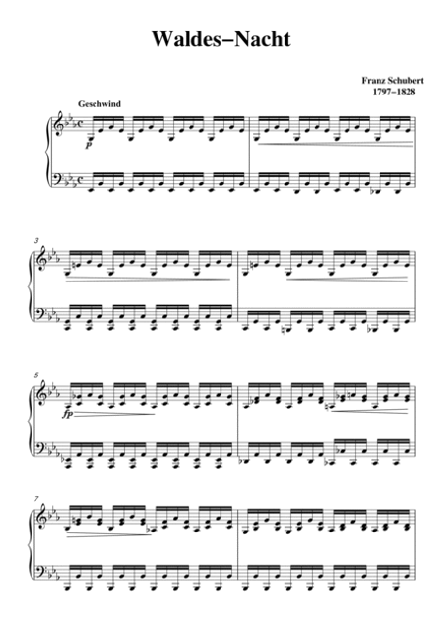Schubert-Waldes-Nacht in bE for Vocal and Piano Voice scores gallery preview page 2
