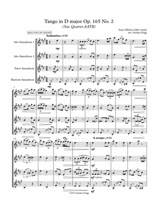 Tango in D major (AATB Sax Quartet), Op.165 No.2