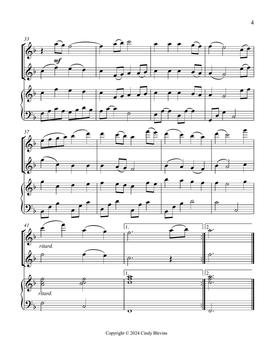 While Shepherds Watched Their Flocks, for Flute, Oboe and Piano Woodwind Duet scores gallery preview page 5