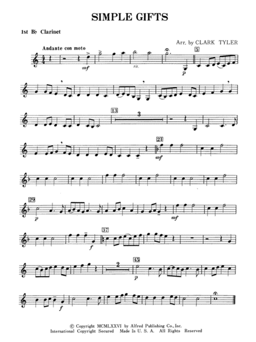 Simple Gifts (Shaker Folk Tune): 1st B-flat Clarinet