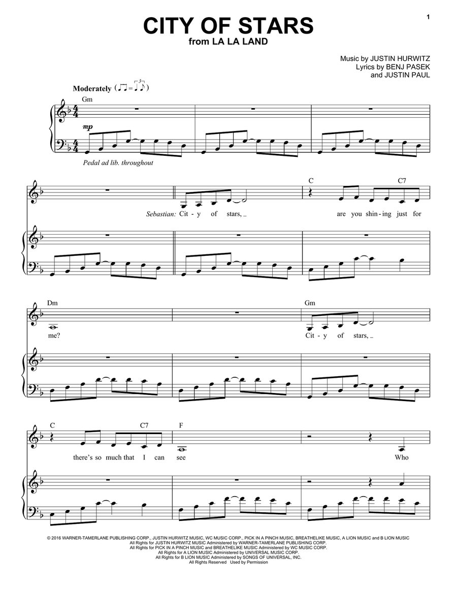 City Of Stars (from La La Land) Voice scores gallery preview page 1