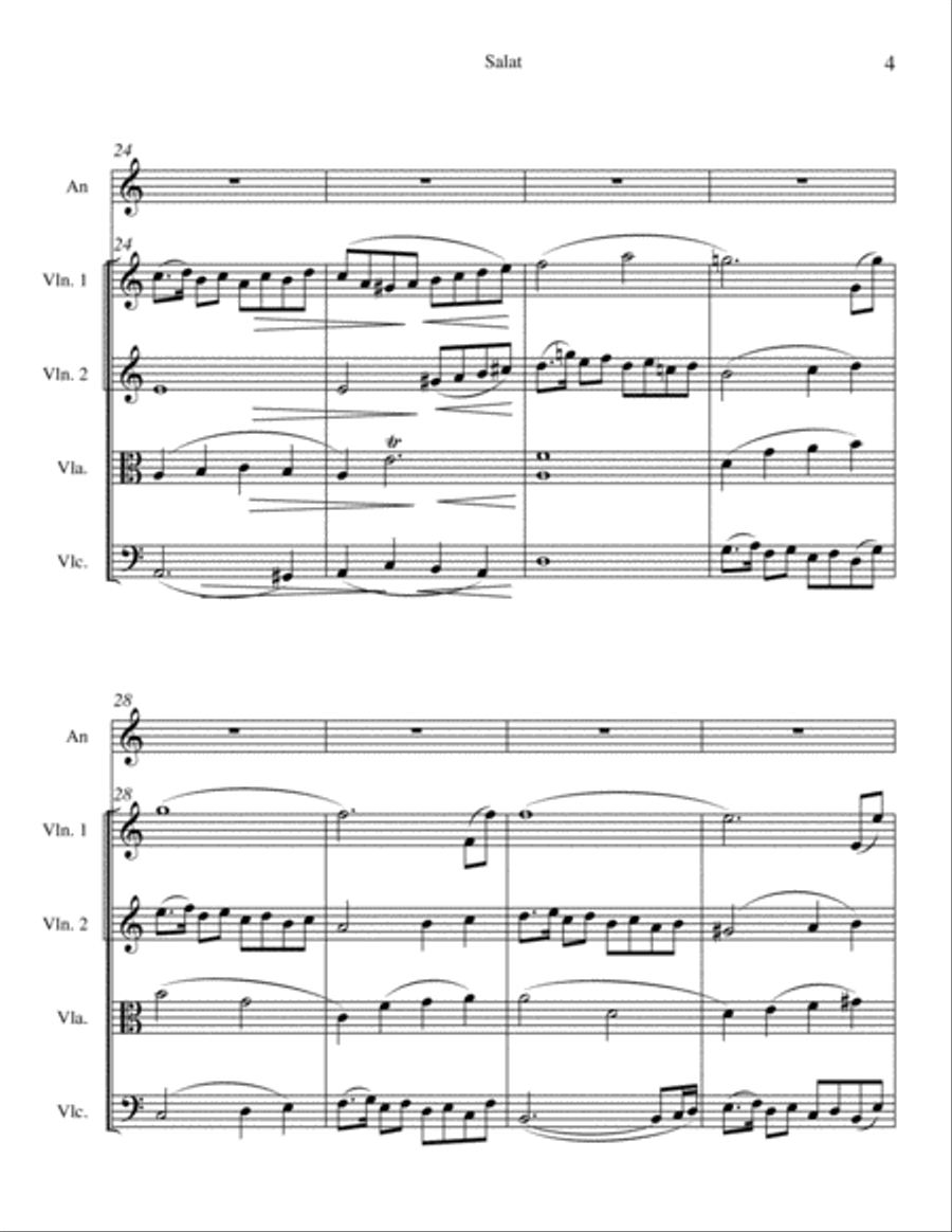 Salaat (Prayer) for Qanoon quintet String Quartet scores gallery preview page 4