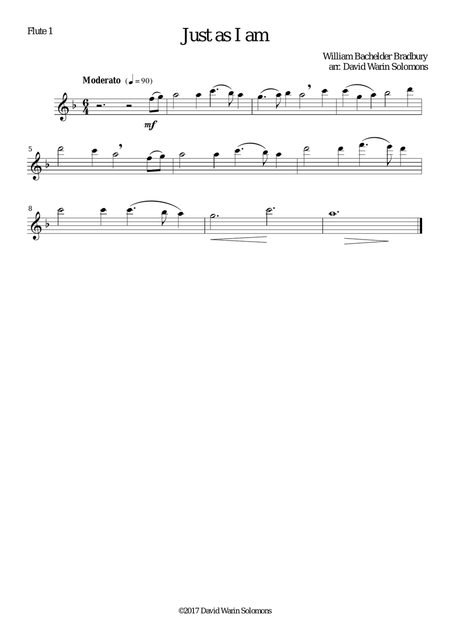 Just as I am for Flute quartet (2 C flutes, alto flute, bass flute) Flute Quartet scores gallery preview page 2