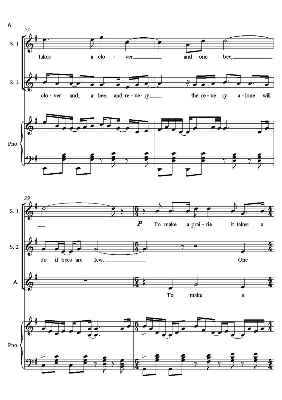 To Make a Prairie - for choir and piano 2-Part scores gallery preview page 6