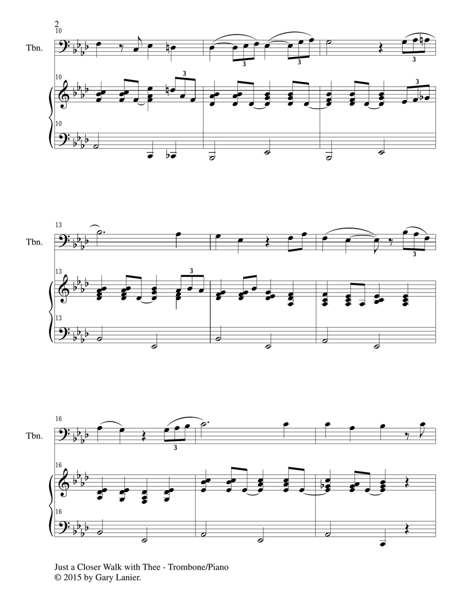JUST A CLOSER WALK WITH THEE (Duet – Trombone and Piano/Score and Parts) Trombone Duet scores gallery preview page 3