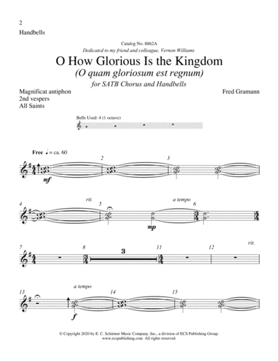 O How Glorious Is the Kingdom (O quam gloriosum est regnum) (Downloadable Handbell Part) Choir scores gallery preview page 1