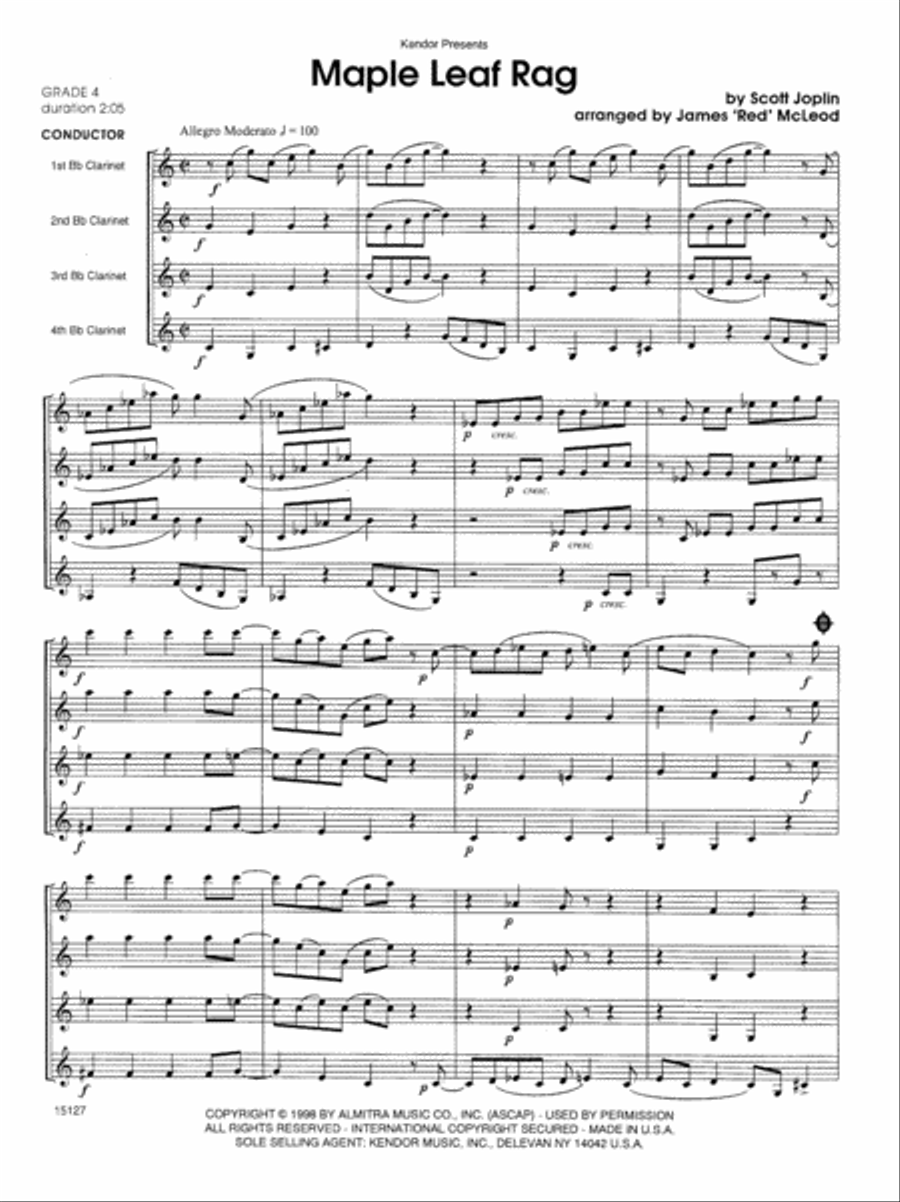 Maple Leaf Rag Clarinet Quartet scores gallery preview page 2