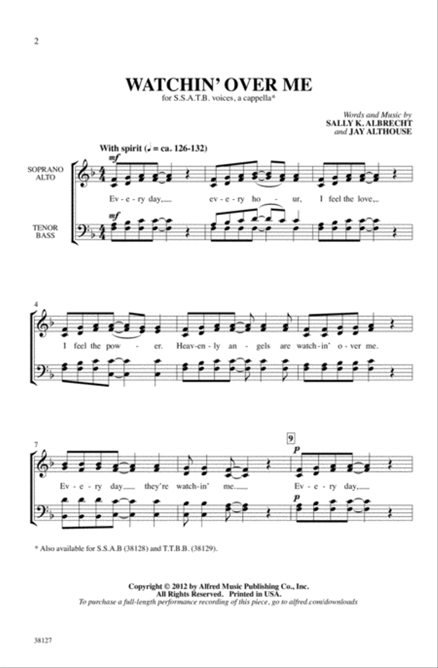 Watchin' Over Me SSATB scores gallery preview page 1