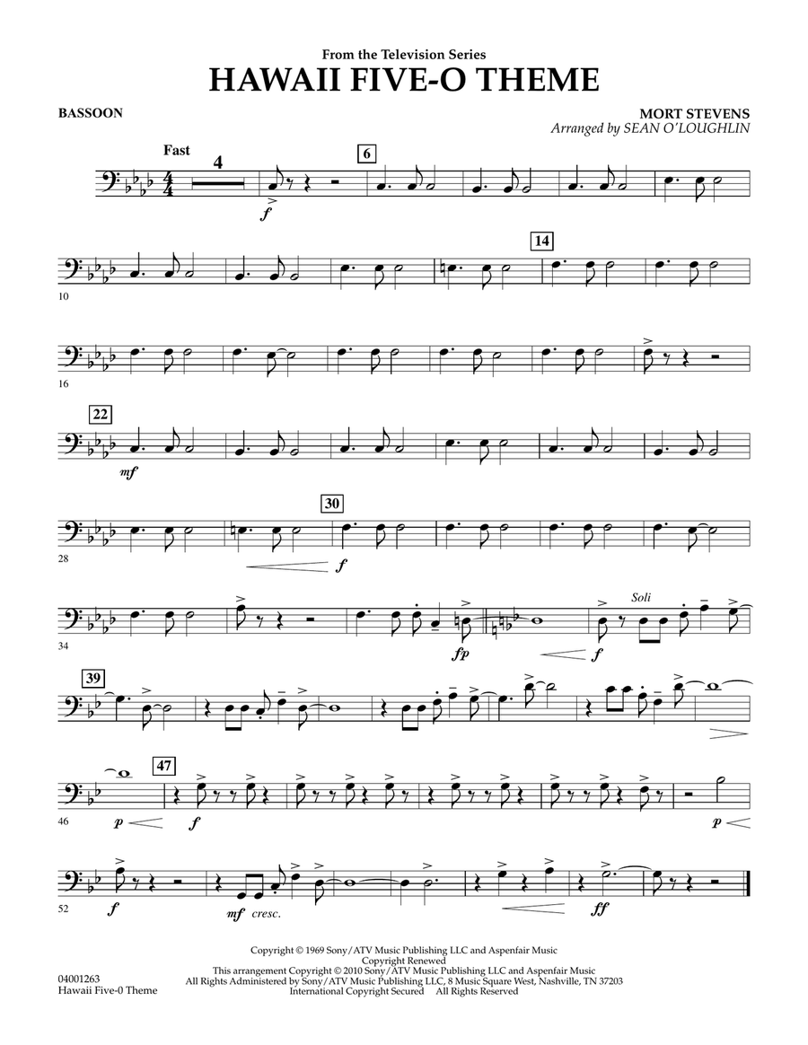 Hawaii Five-O Theme - Bassoon Concert Band scores gallery preview page 1