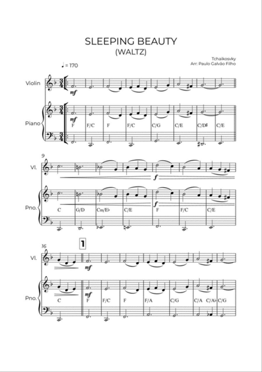 SLEEPING BEATY WALTZ - TCHAIKOVSKY – VIOLIN & PIANO Violin Solo scores gallery preview page 2