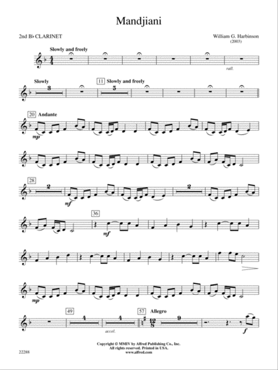 Mandjiani: 2nd B-flat Clarinet Concert Band scores gallery preview page 1