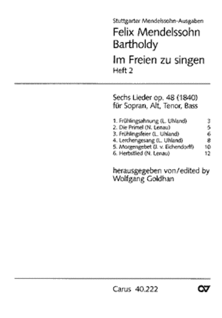 Mendelssohn: Im Freien zu singen (Heft 2)