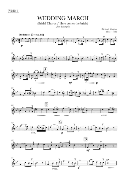 Wedding March (Bridal Chorus - Here comes the Bride) for String Quartet (2 Violins, Viola and Cello) image number null