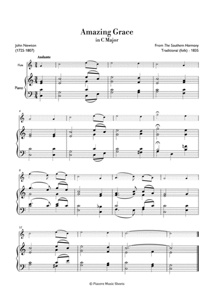 Hymn - Amazing Grace (How Sweet The Sound) in C Major - Easy image number null