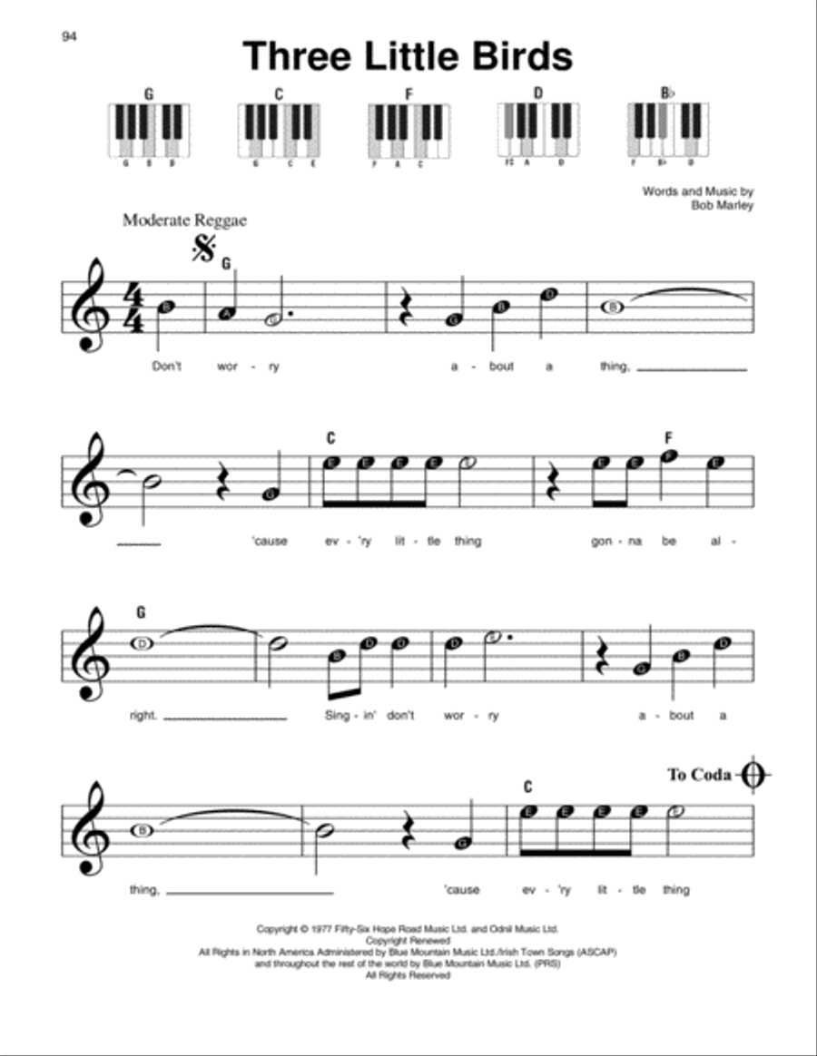 Three Little Birds Easy Piano scores gallery preview page 1