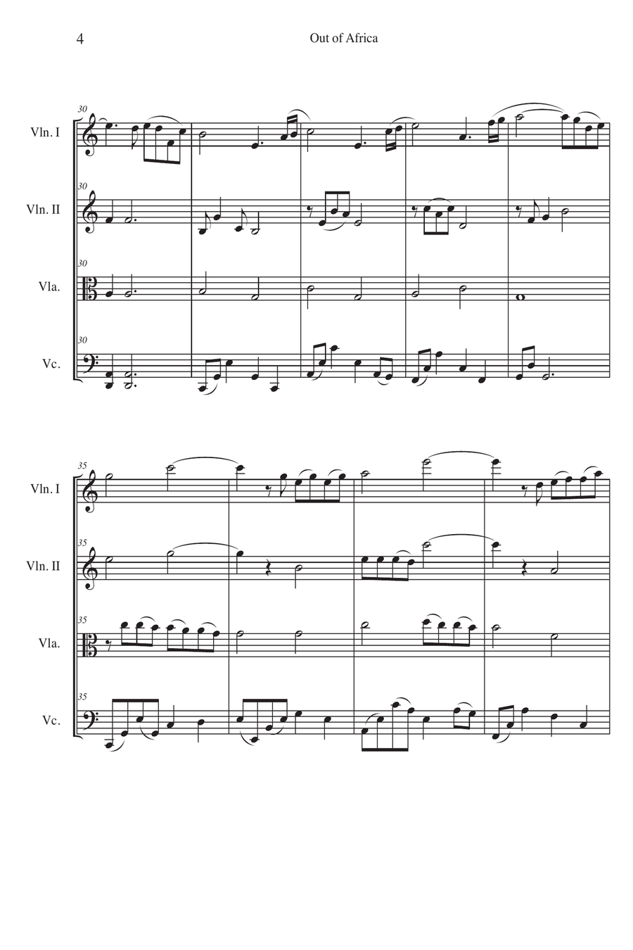 Main Title - Out Of Africa String Quartet scores gallery preview page 4