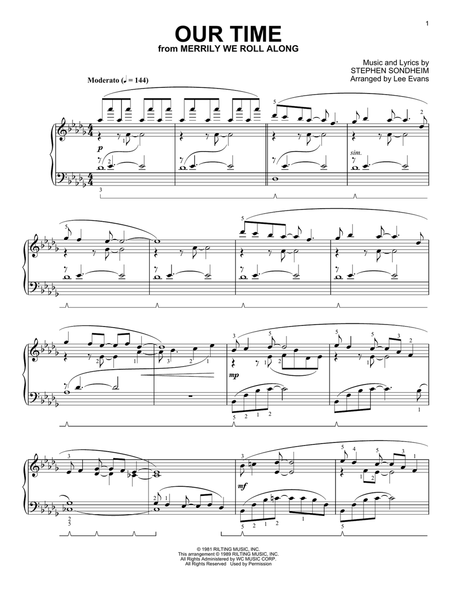 Our Time (from Merrily We Roll Along) (arr. Lee Evans) Piano Solo scores gallery preview page 1