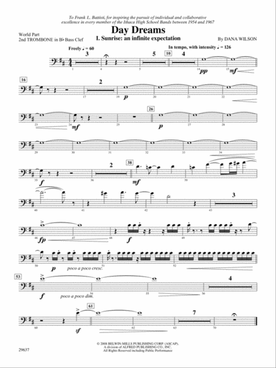 Day Dreams: (World Part) 2nd B-flat Trombone B.C. Concert Band scores gallery preview page 1