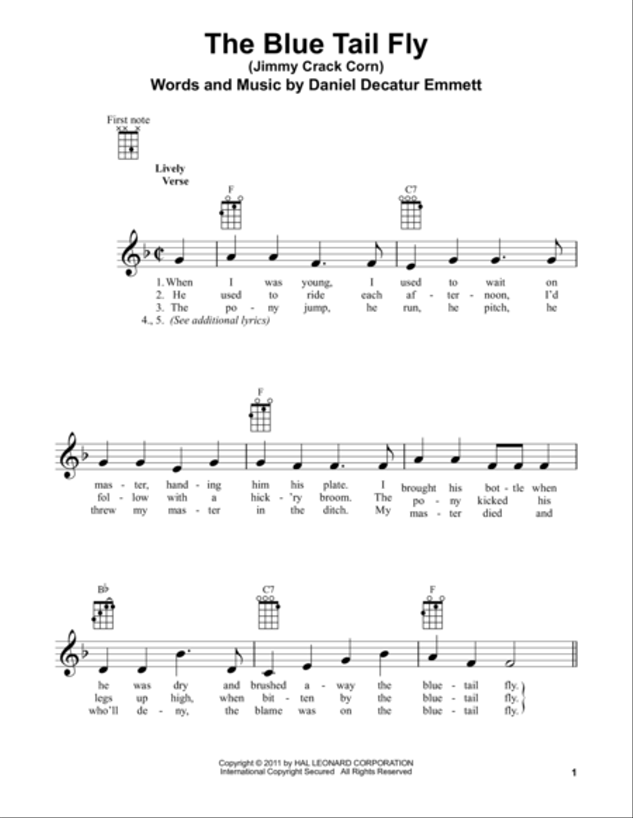 The Blue Tail Fly (Jimmy Crack Corn) Ukulele scores gallery preview page 1