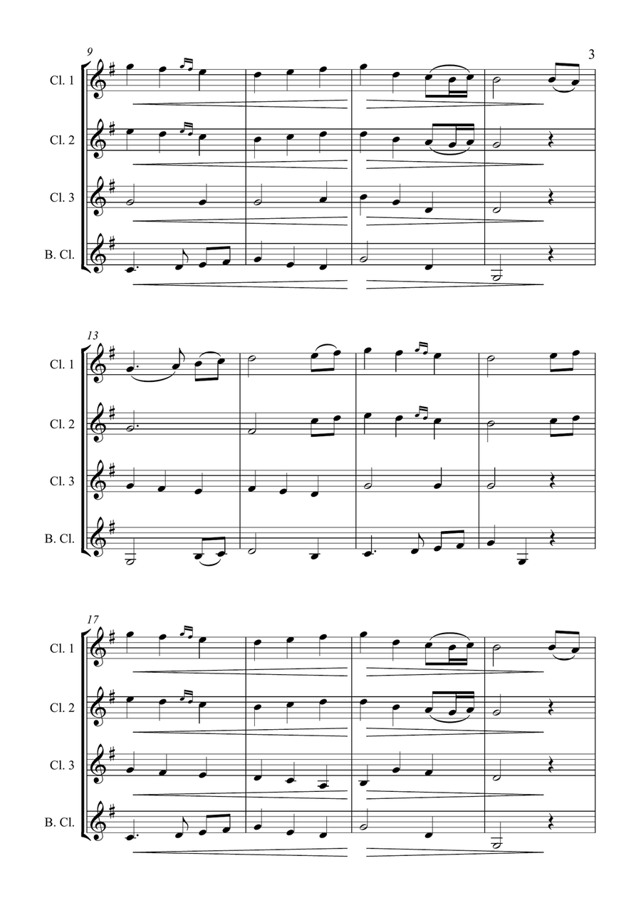 The First Noel - Christmas Carol - for Clarinet Quartet Clarinet Quartet scores gallery preview page 3