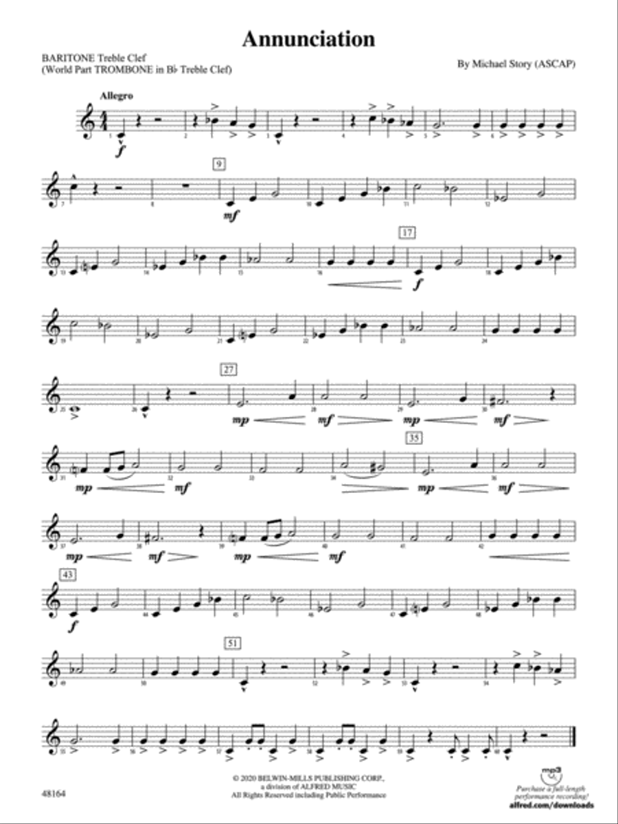 Annunciation: Baritone T.C. Concert Band scores gallery preview page 1