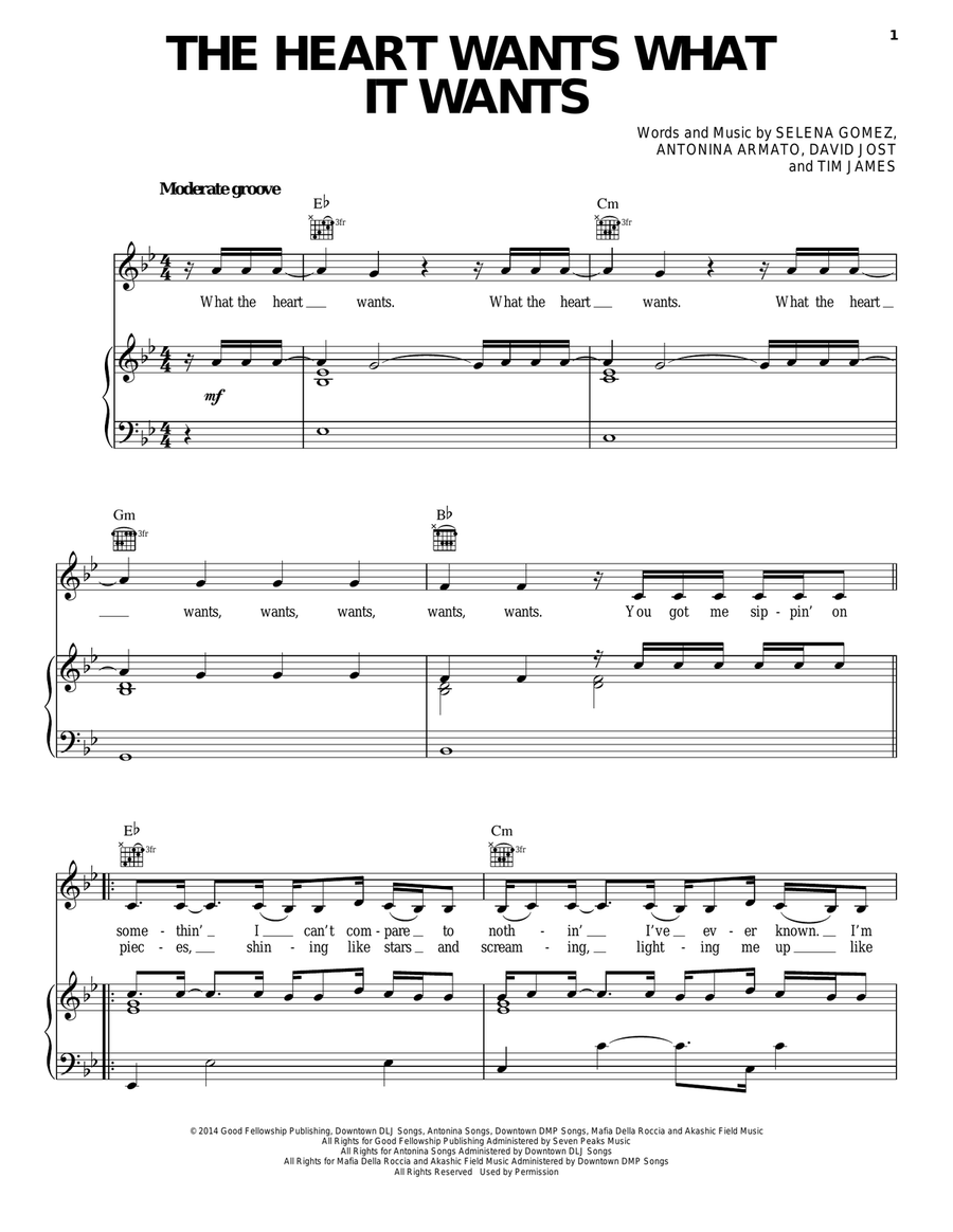 The Heart Wants What It Wants Acoustic Guitar scores gallery preview page 1