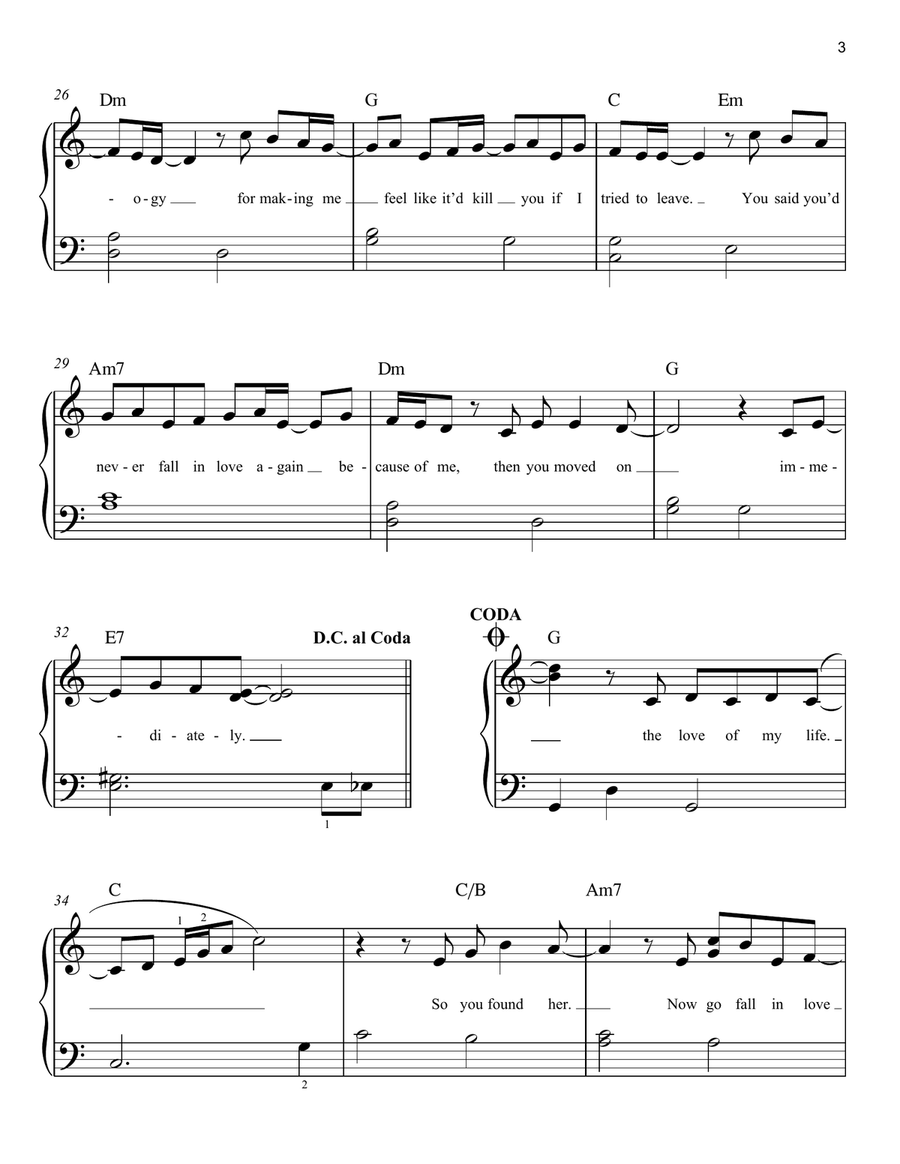 L'AMOUR DE MA VIE Easy Piano scores gallery preview page 3
