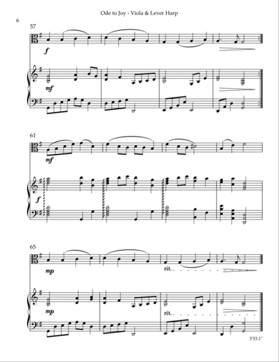 Ode to Joy, Duet for Viola & Lever Harp String Duet scores gallery preview page 6