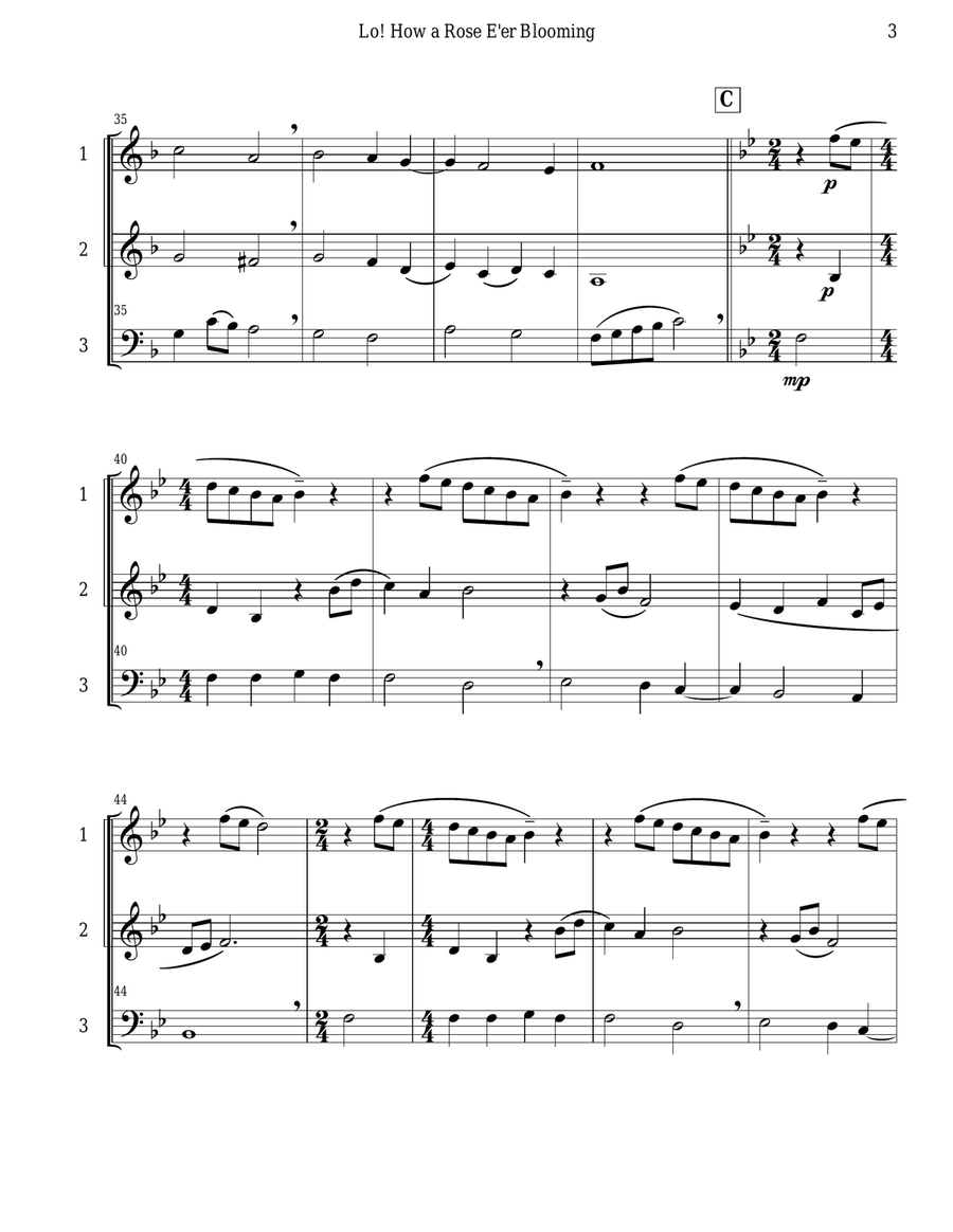 Lo! How a Rose E'er Blooming (Brass Trio) Brass Trio scores gallery preview page 4