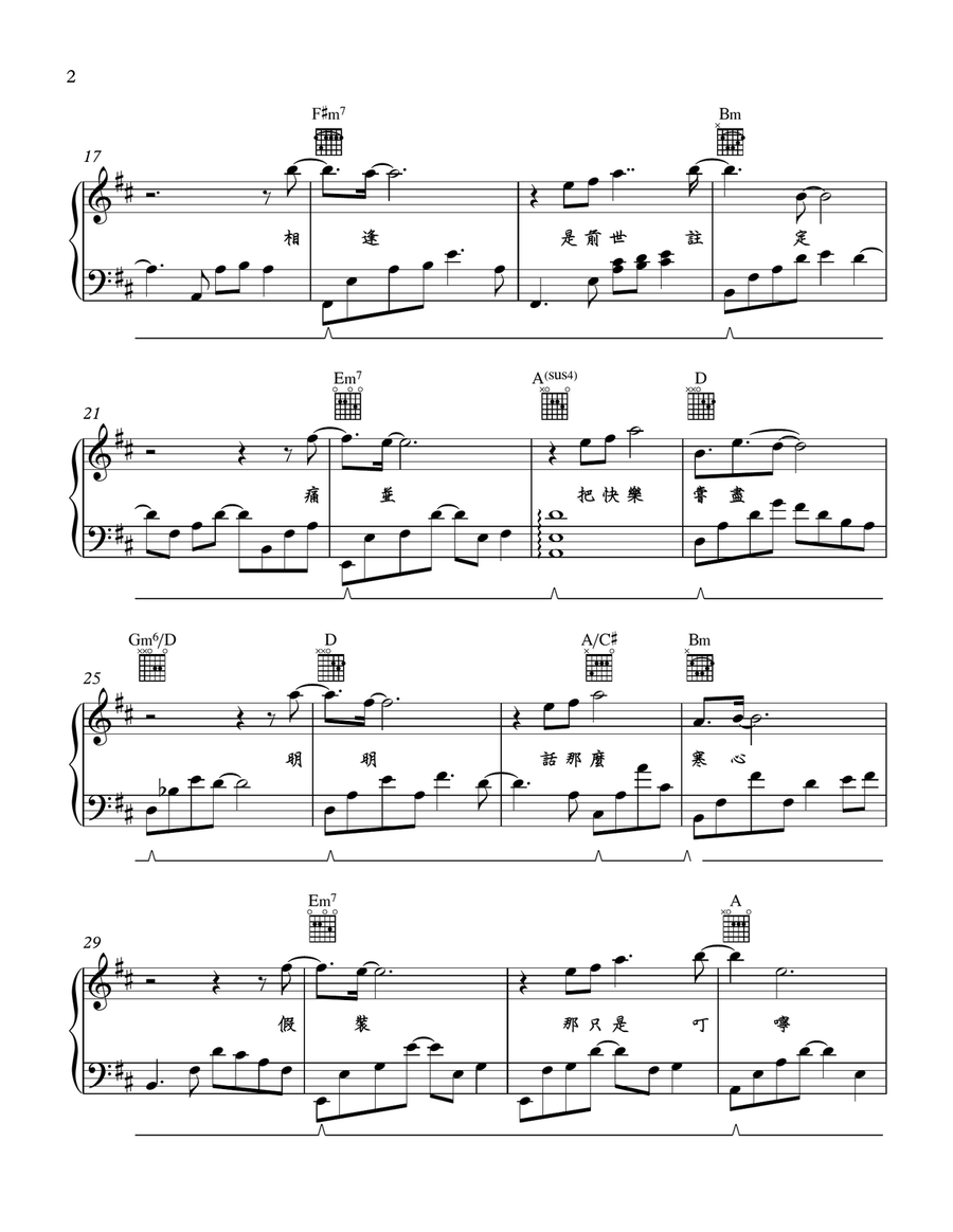 Xue Luo Xia De Sheng Yin Piano, Vocal scores gallery preview page 2