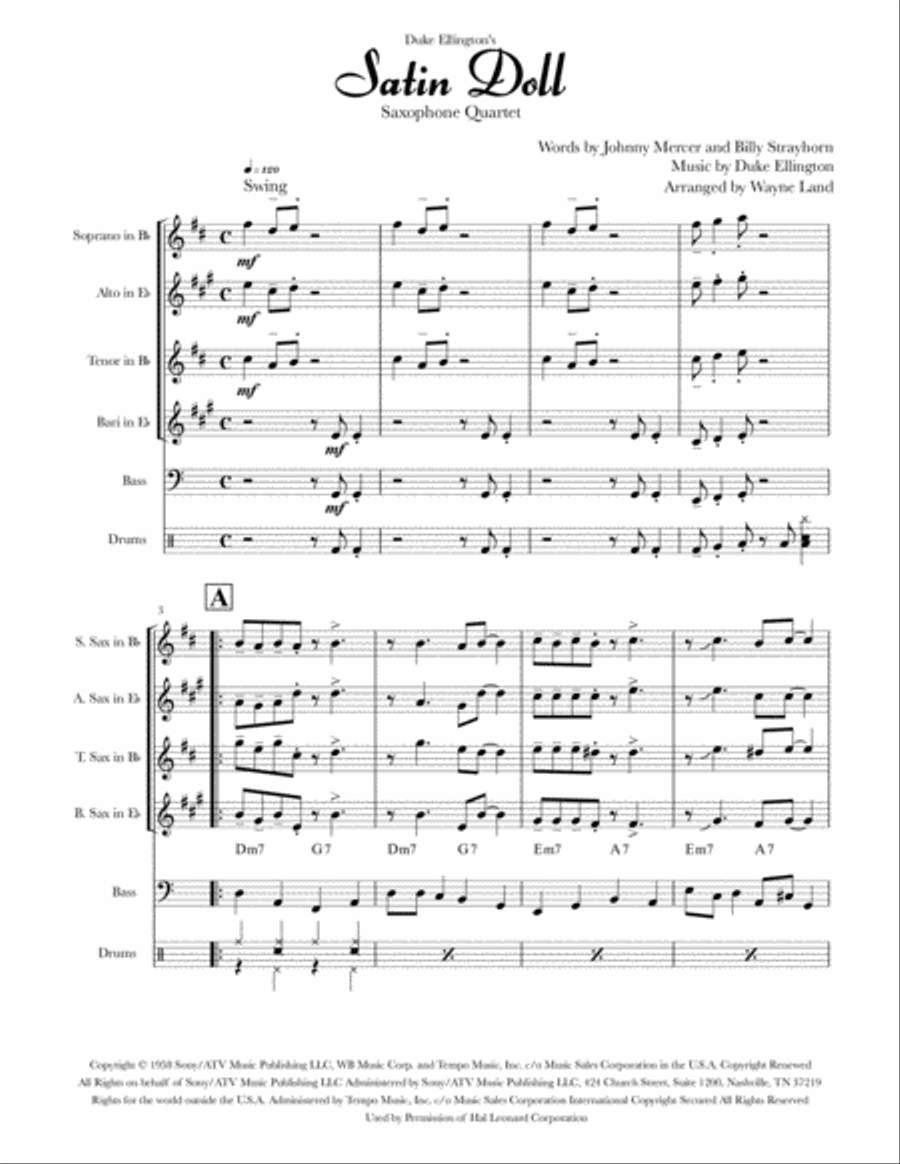 Satin Doll Saxophone Quartet scores gallery preview page 2