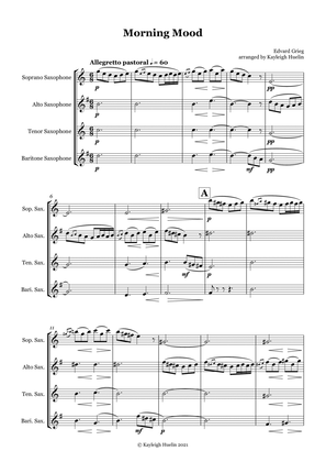 Morning Mood by Edvard Grieg - Saxophone quartet (SATB)