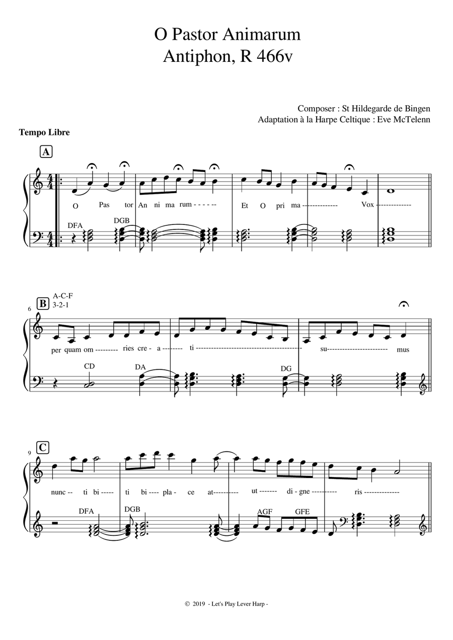 O Pastor Animarum - Hildegard of Bingen - beginner & 27 String Harp | McTelenn Harp Center Celtic Harp scores gallery preview page 2