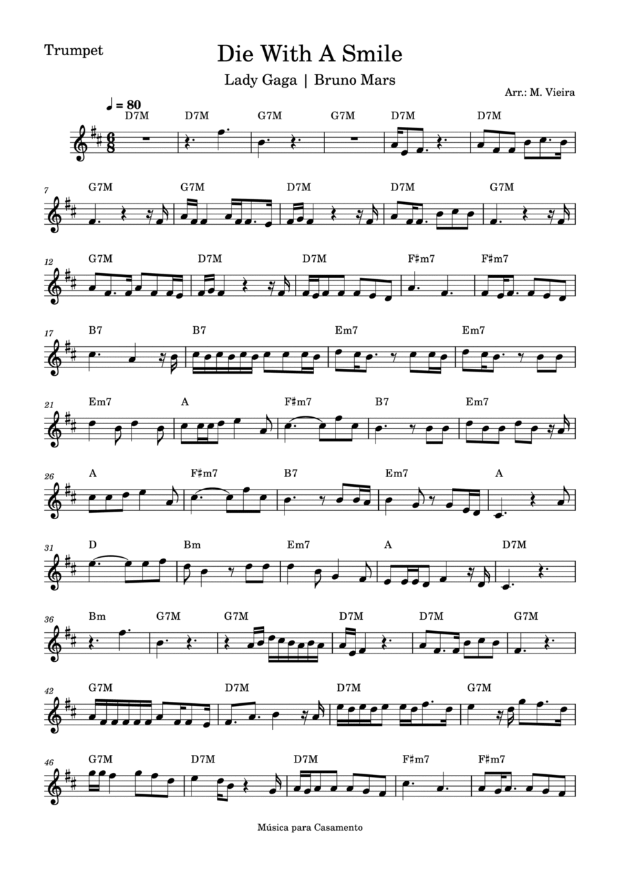 Die With A Smile Trumpet Solo scores gallery preview page 1