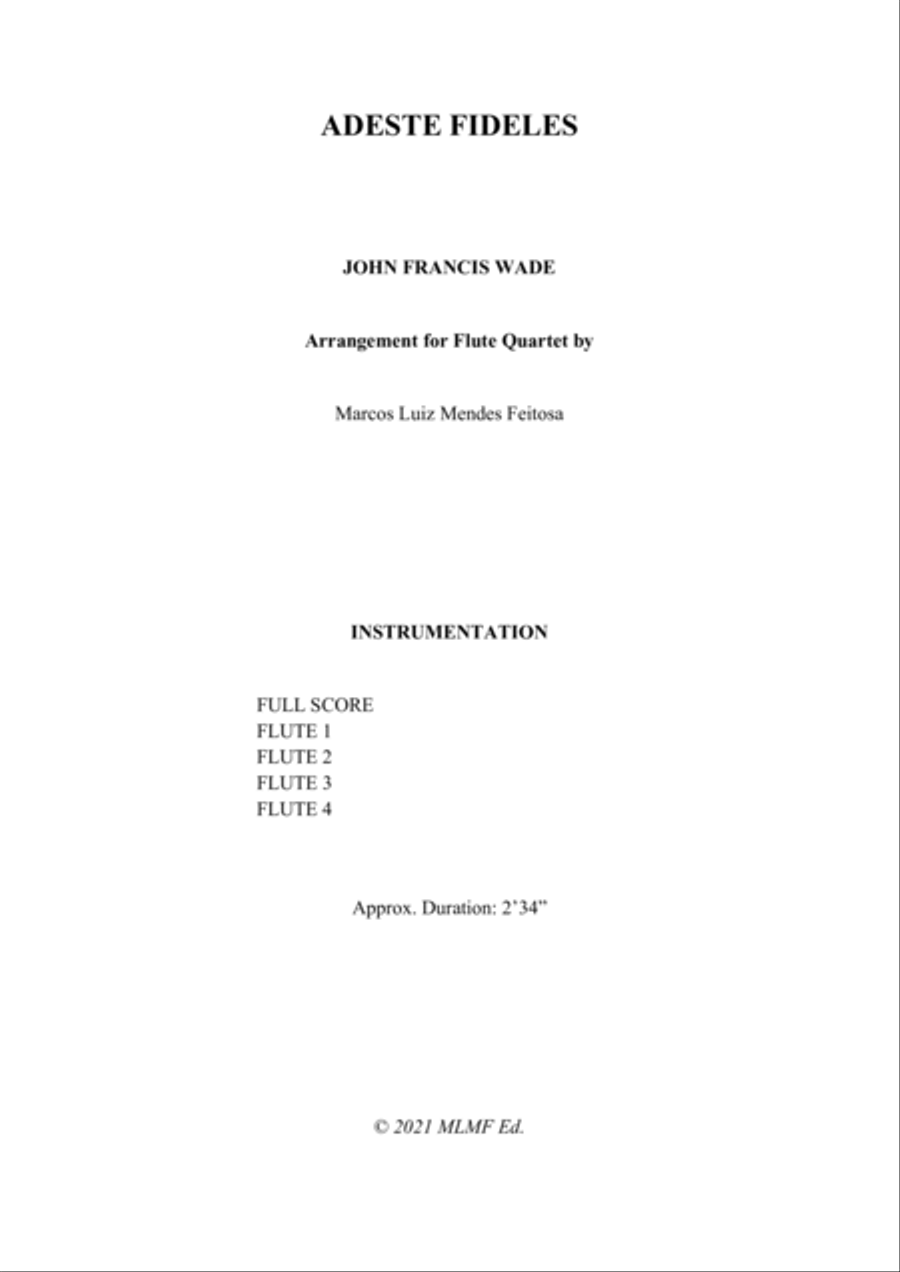 Adeste Fideles - Flute Quartet Adeste Fideles - Flute Quartet Flute Quartet scores gallery preview page 2