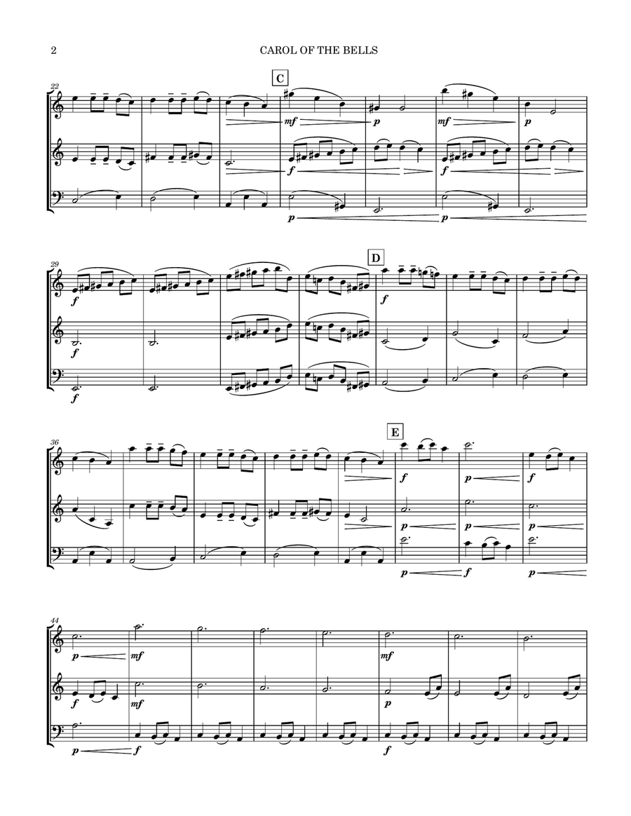 Carol Of The Bells Two Violins and Cello Trio String Trio scores gallery preview page 3
