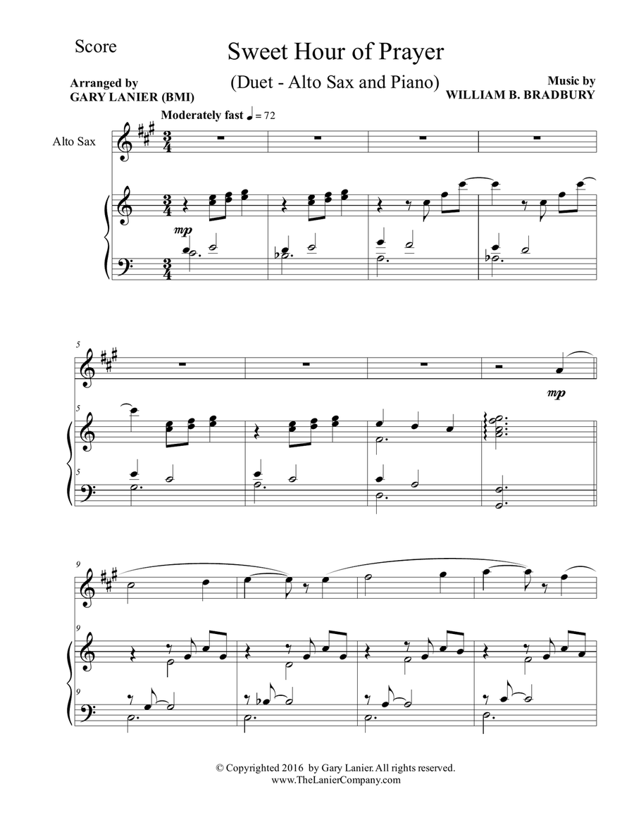 SWEET HOUR OF PRAYER (Duet – Alto Sax & Piano with Score/Part) Woodwind Duet scores gallery preview page 2