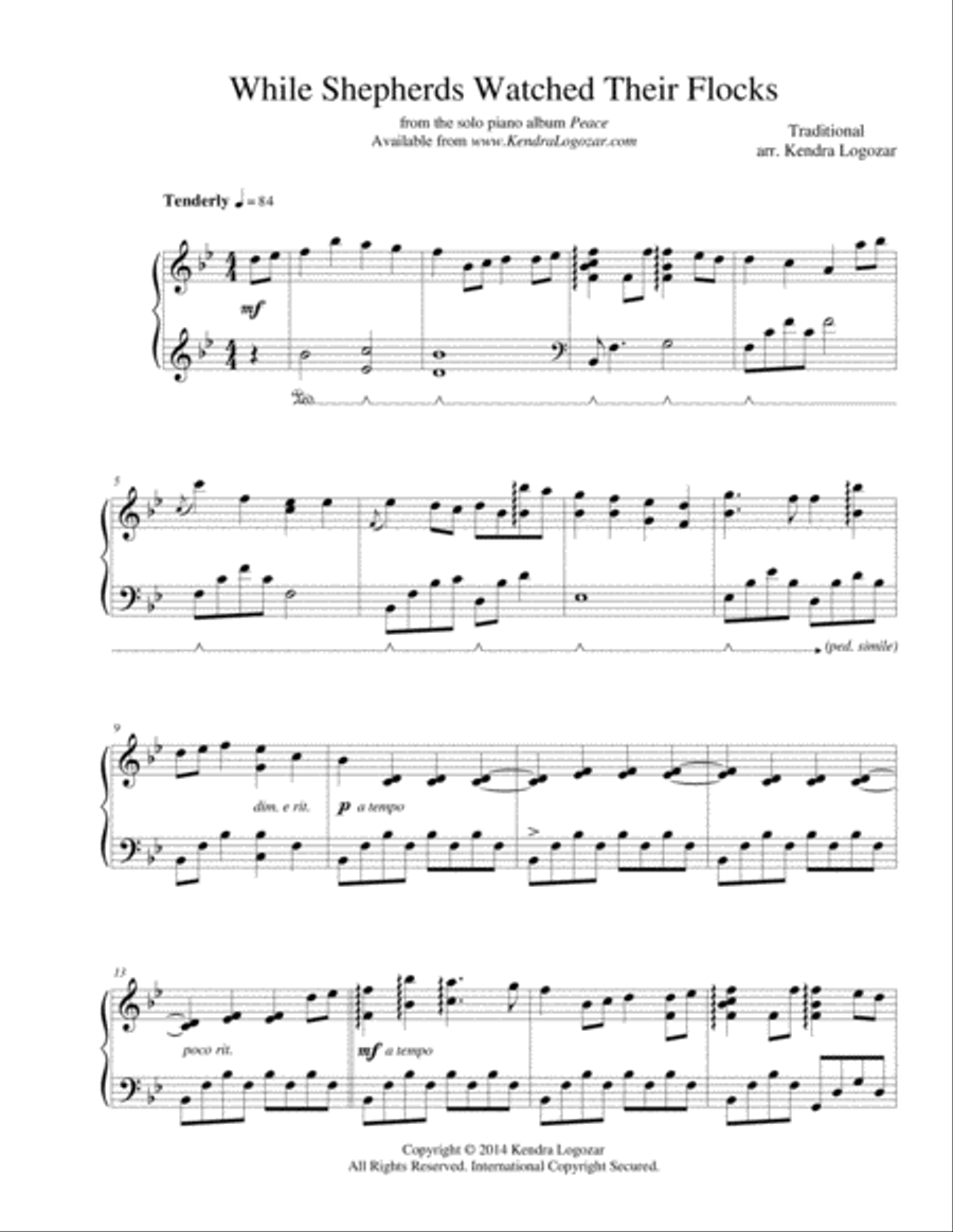 While Shepherds Watched Their Flocks - Modern Christmas/Holiday Arrangement Piano Solo scores gallery preview page 1