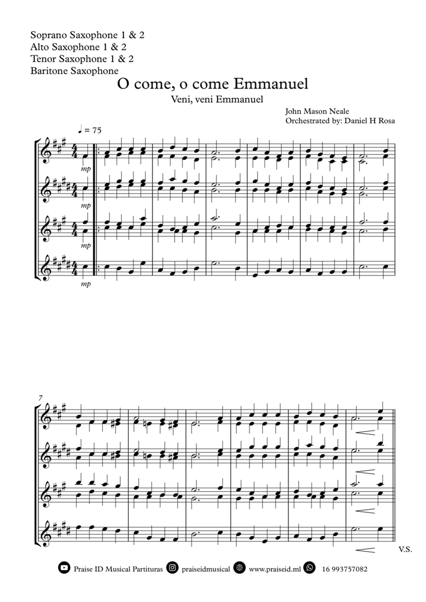 O come, o come Emmanuel - Veni, veni Emmanuel - Christmas Carol - Saxophone Quartet image number null