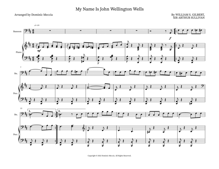 My Name Is John Wellington Wells Woodwind Duet scores gallery preview page 1
