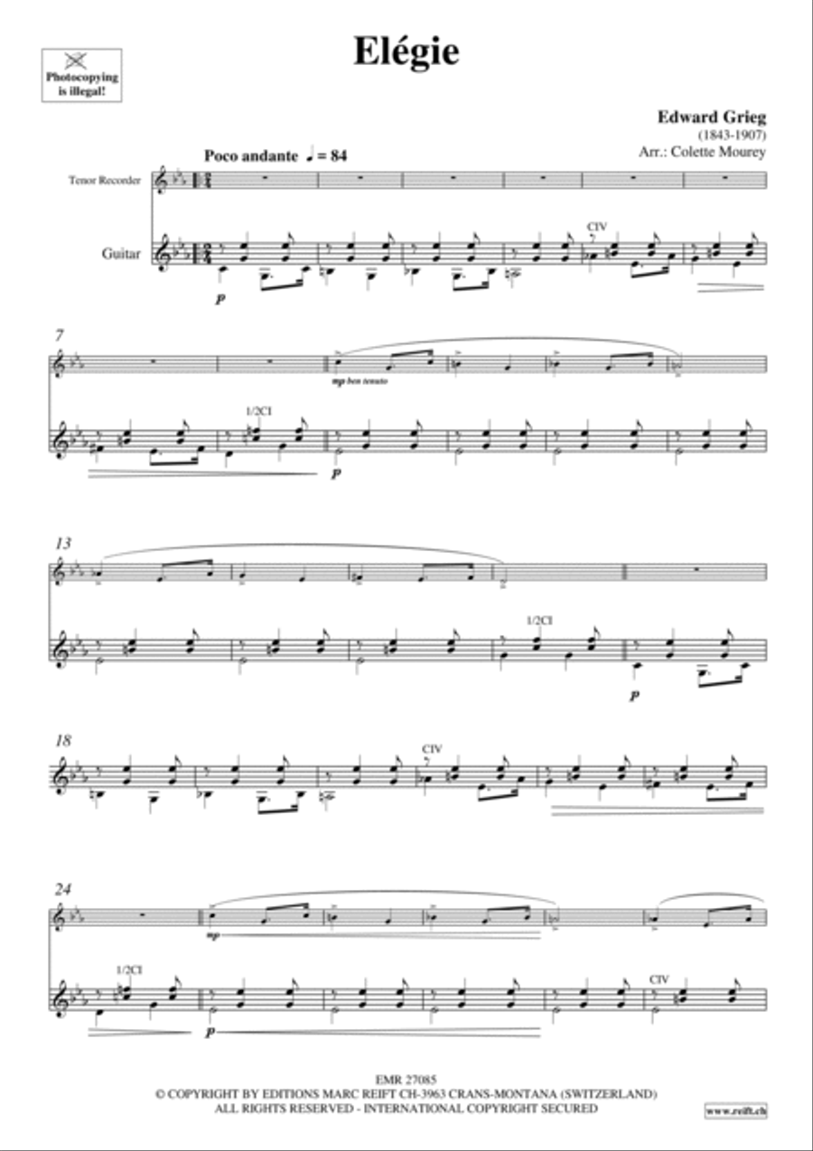 Elegie Tenor Recorder scores gallery preview page 3