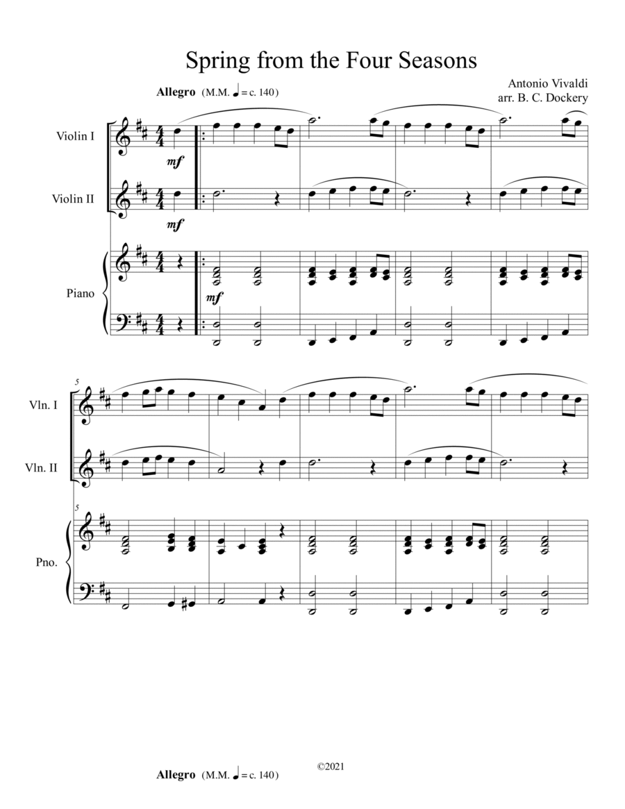 Spring from the Four Seasons (Violin Duet) with piano accompaniment image number null