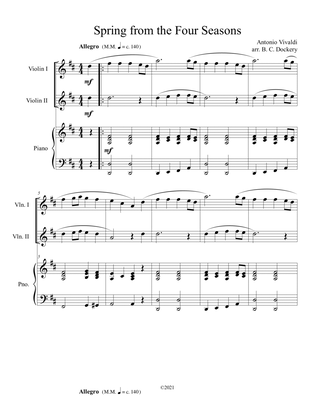 Spring from the Four Seasons (Violin Duet) with piano accompaniment