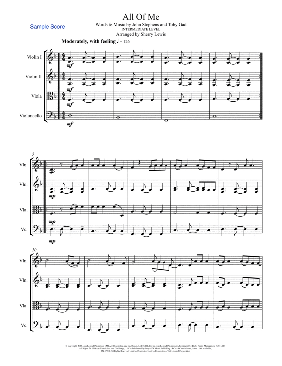 All Of Me String Quartet scores gallery preview page 1