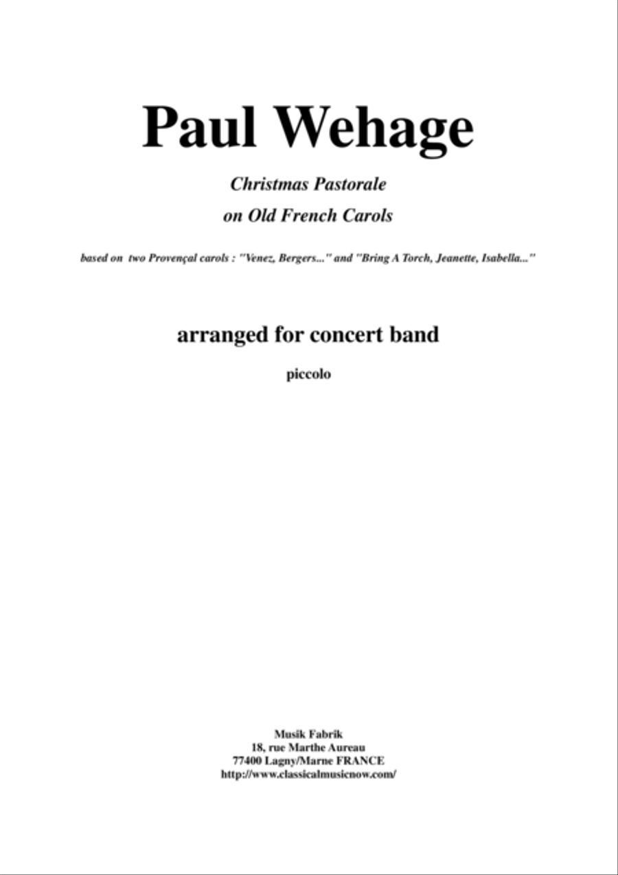 Paul Wehage: Christmas Pastorale on Old French Carols for concert band, piccolo part Concert Band scores gallery preview page 1