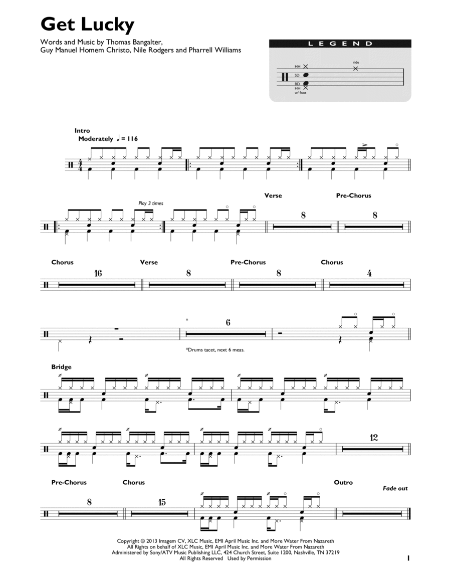Get Lucky (feat. Pharrell Williams) Drum Set scores gallery preview page 1