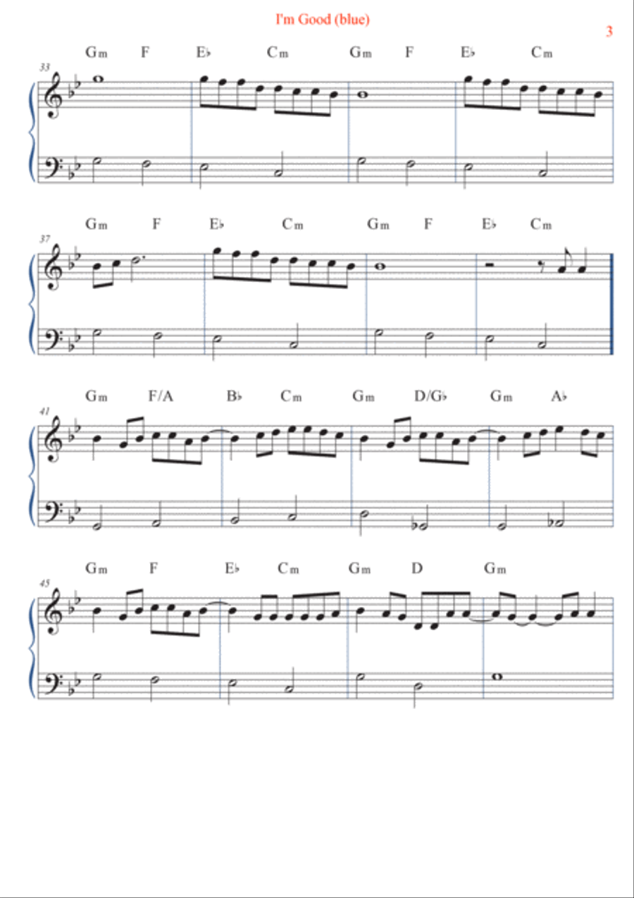 I'm Good (blue) Easy Piano scores gallery preview page 3